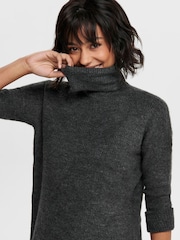 ONLY Grey Roll Neck Knitted Jumper Dress - Image 4 of 6
