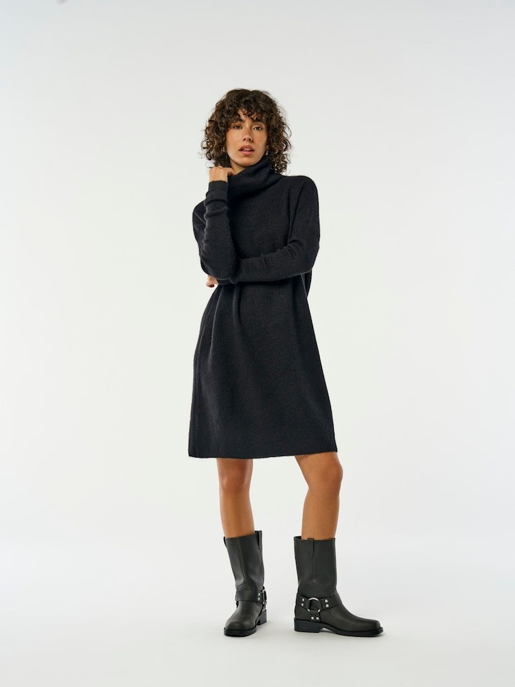 ONLY Black Roll Neck Knitted Jumper Dress - Image 1 of 6