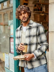 Only & Sons White Check Wool Zip Up Overshirt - Image 2 of 9