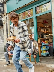 Only & Sons White Check Wool Zip Up Overshirt - Image 3 of 9