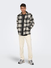 Only & Sons White Check Wool Zip Up Overshirt - Image 4 of 9