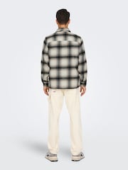 Only & Sons White Check Wool Zip Up Overshirt - Image 5 of 9