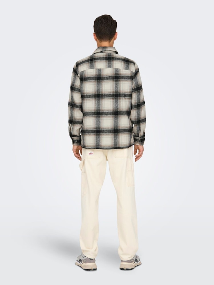 Only & Sons White Check Wool Zip Up Overshirt - Image 5 of 9