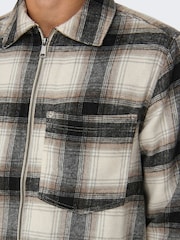 Only & Sons White Check Wool Zip Up Overshirt - Image 7 of 9