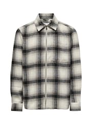 Only & Sons White Check Wool Zip Up Overshirt - Image 8 of 9