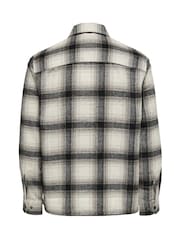 Only & Sons White Check Wool Zip Up Overshirt - Image 9 of 9
