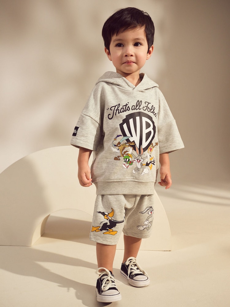Grey Marl Looney Tunes Short Sleeve Hoodie & Shorts Set (3mths-8yrs) - Image 1 of 1