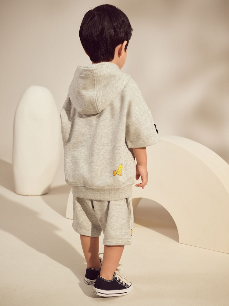 Grey Marl Looney Tunes Short Sleeve Hoodie & Shorts Set (3mths-8yrs) - Image 3 of 5