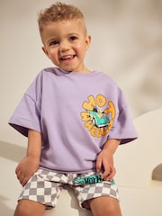 Lilac Purple Hot Wheels Short Sleeve Crewneck & Checkerboard Shorts 100% Cotton Set (3mths-8yrs) - Image 1 of 10