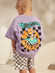 Lilac Purple Hot Wheels Short Sleeve Crewneck & Checkerboard Shorts 100% Cotton Set (3mths-8yrs) - Image 2 of 10