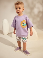 Lilac Purple Hot Wheels Short Sleeve Crewneck & Checkerboard Shorts 100% Cotton Set (3mths-8yrs) - Image 4 of 10