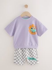 Lilac Purple Hot Wheels Short Sleeve Crewneck & Checkerboard Shorts 100% Cotton Set (3mths-8yrs) - Image 5 of 10