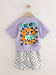 Lilac Purple Hot Wheels Short Sleeve Crewneck & Checkerboard Shorts 100% Cotton Set (3mths-8yrs) - Image 7 of 10