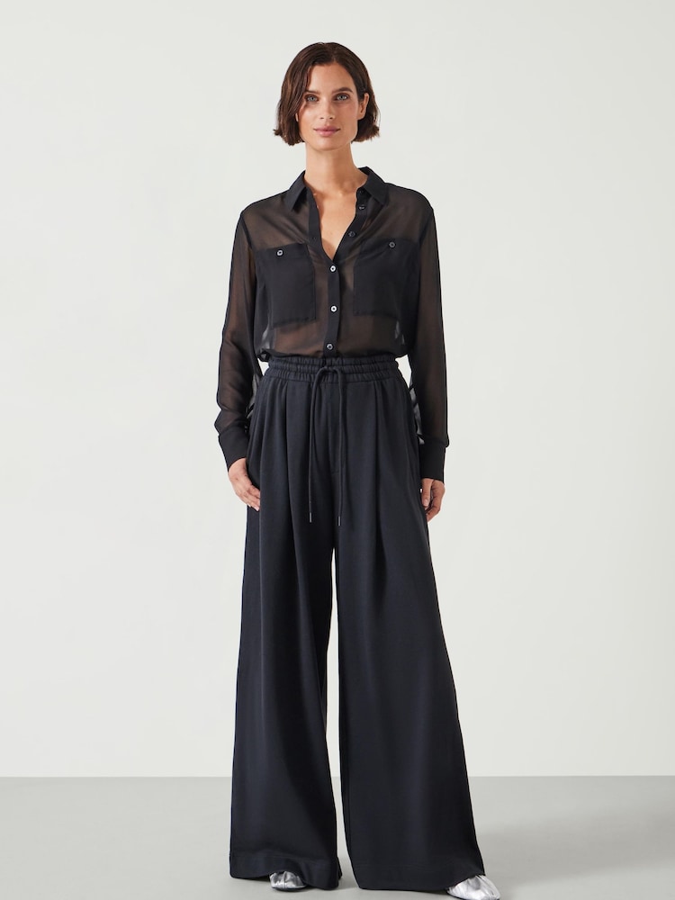Hush Black 100% Cotton Taylor Wide Leg Joggers - Image 1 of 5