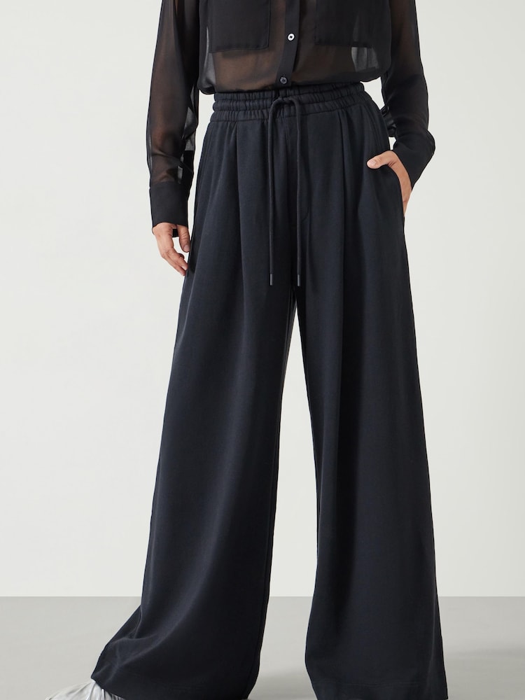 Hush Black 100% Cotton Taylor Wide Leg Joggers - Image 2 of 5