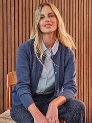 Pure Collection Cashmere Crew Neck Cardigan with Colour Matched Buttons - Image 1 of 4