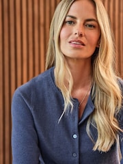 Pure Collection Cashmere Crew Neck Cardigan with Colour Matched Buttons - Image 3 of 4