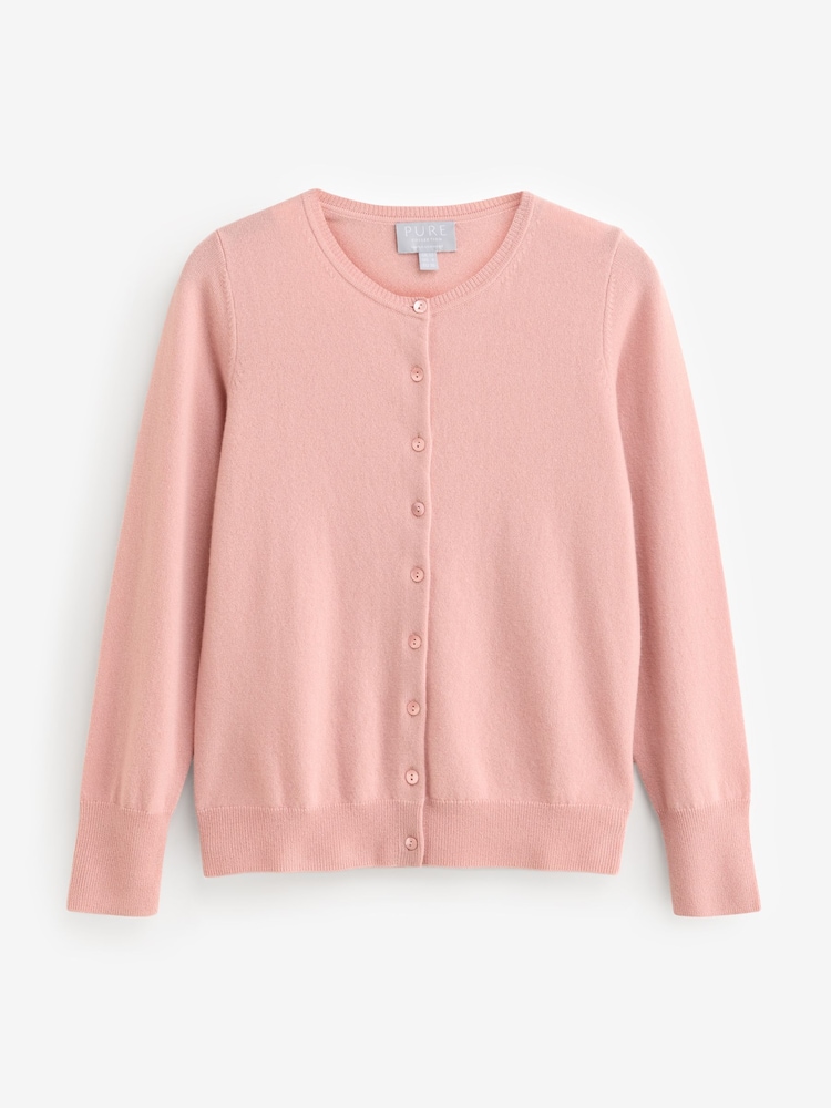 Pure Collection Cashmere Crew Neck Cardigan with Colour Matched Buttons - Image 2 of 2