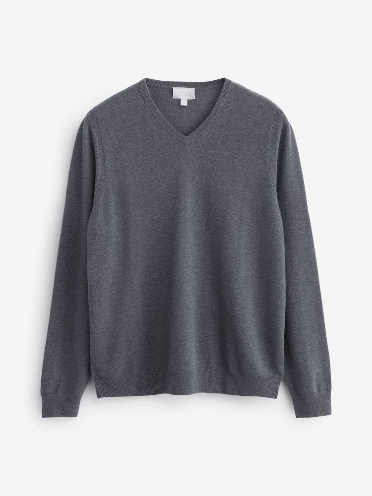 Grau - Pure Collection 100% Kaschmir V-Ausschnitt Pullover - Bild 3 von 3