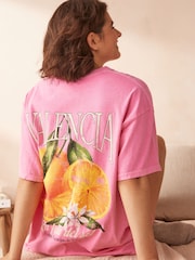 Pink Valencia - Koszulka nocna o kroju oversize w 100% z bawełny - Image 1 of 7