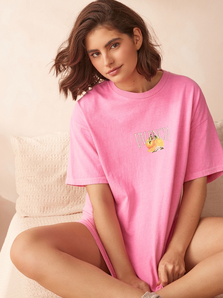 Pink Valencia Oversized 100% Cotton Night T-Shirt - Image 2 of 7 Pink Valencia Oversized 100% Cotton Night T-Shirt - Image 2 of 7