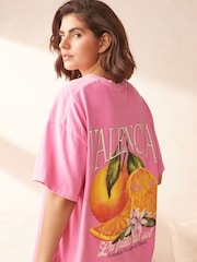 Pink Valencia - Koszulka nocna o kroju oversize w 100% z bawełny - Image 3 of 7