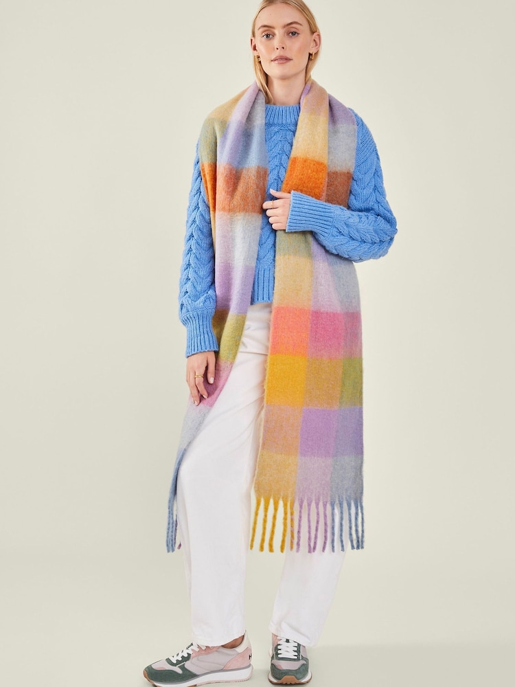 Accessorize Yellow Super Soft Winter Pastel Check Tassel Scarf - Image 1 of 3