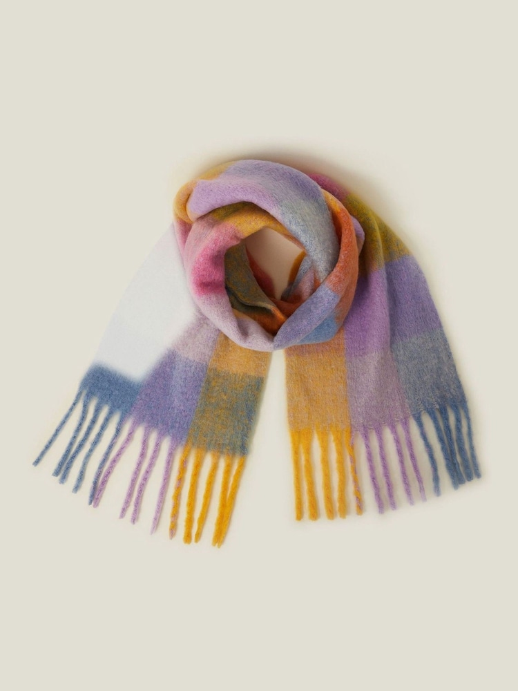 Accessorize Yellow Super Soft Winter Pastel Check Tassel Scarf - Image 2 of 3