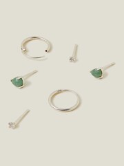 Accessorize Silver Tone Sterling Aventurine Stud and Hoop Earrings 3 Pack - Image 2 of 3