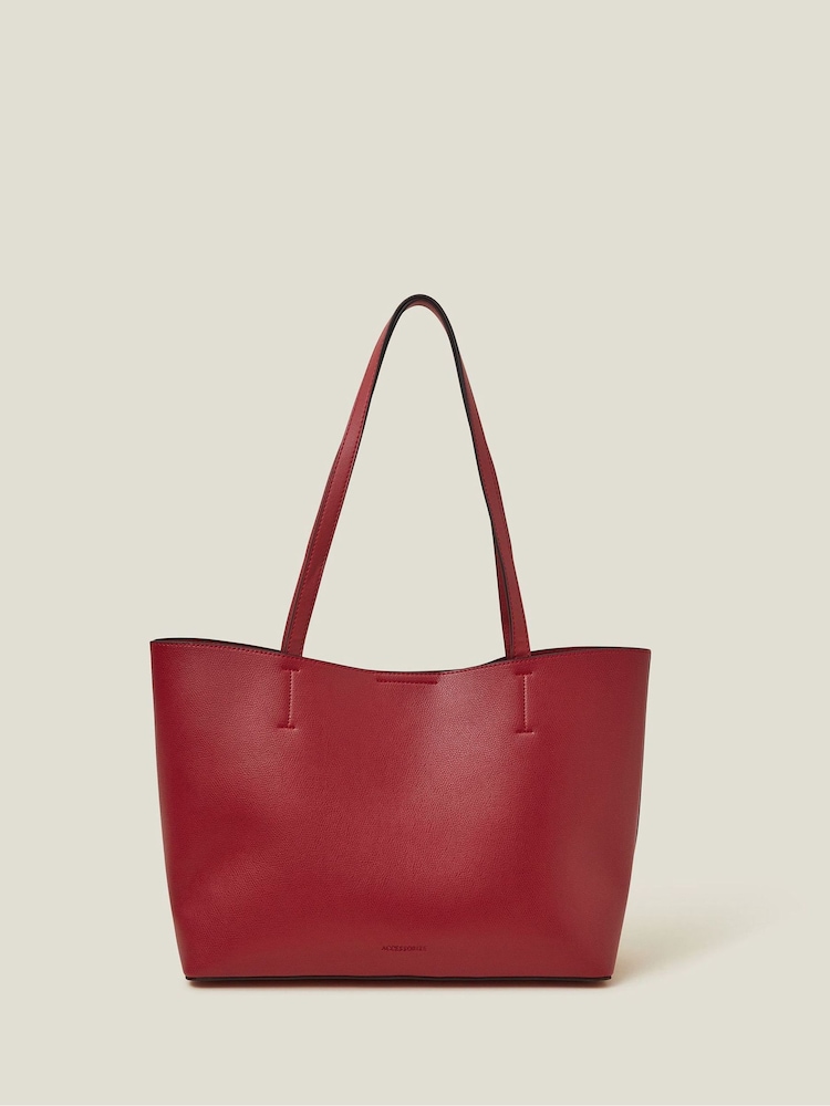 Accessorize Red Faux Fur Leather Tote Bag - Image 1 of 3 Accessorize Red Faux Fur Leather Tote Bag - Image 1 of 3