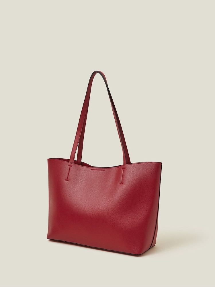 Accessorize Red Faux Fur Leather Tote Bag - Image 2 of 3
