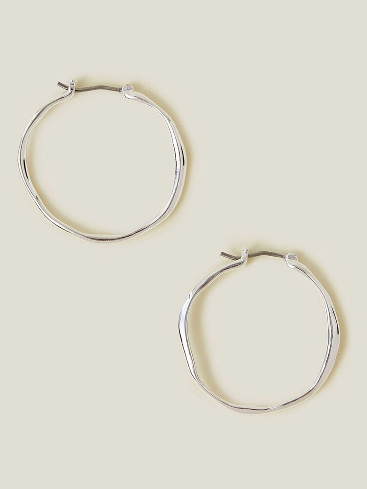 Accessorize Silver Tone Molten Hoop Earrings - Image 2 of 3