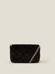Accessorize Black Velvet Quilted Cross-Body Bag - Image 1 of 3