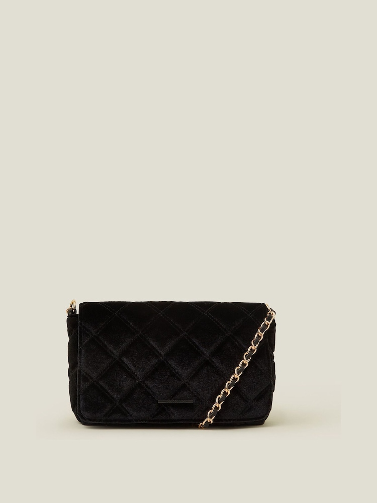 Accessorize Black Velvet Quilted Cross-Body Bag - Image 1 of 3