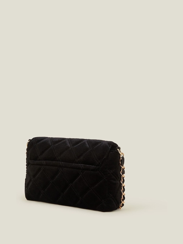 Accessorize Black Velvet Quilted Cross-Body Bag - Image 2 of 3