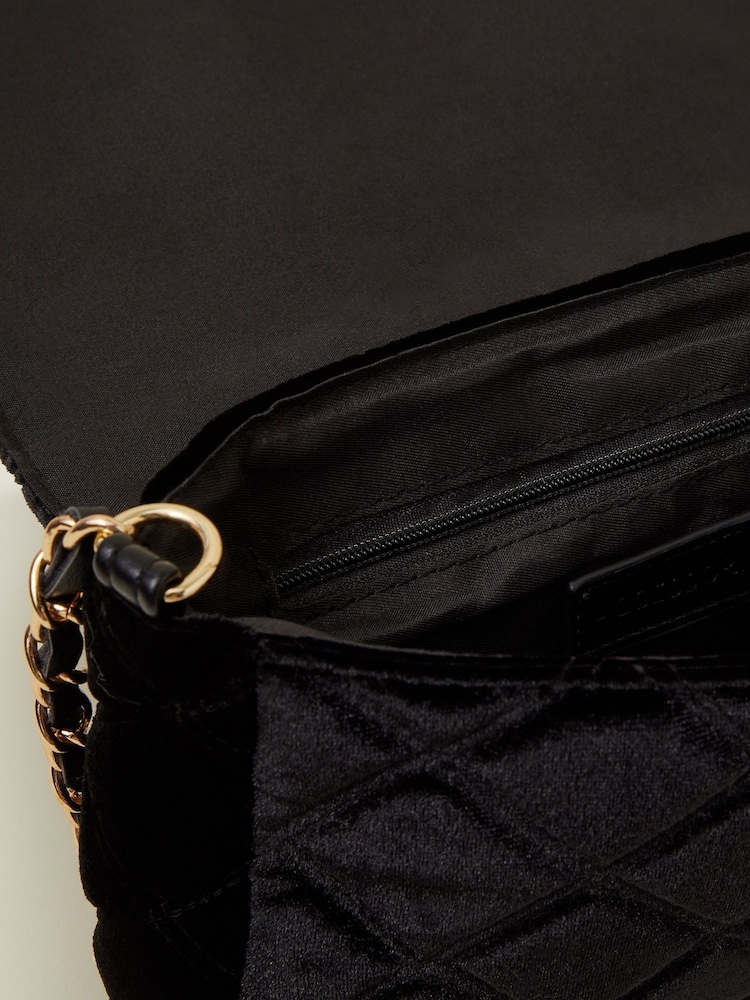 Accessorize Black Velvet Quilted Cross-Body Bag - Image 3 of 3
