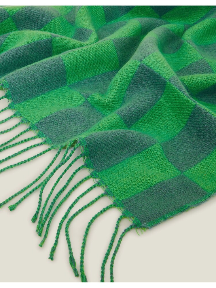 Accessorize Green Checkerboard Winter Tassel Scarf - Image 3 of 3 Accessorize Green Checkerboard Winter Tassel Scarf - Image 3 of 3