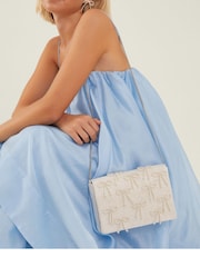 Accessorize Natural Bridal Pearl Bow Clutch Bag - Image 1 of 3
