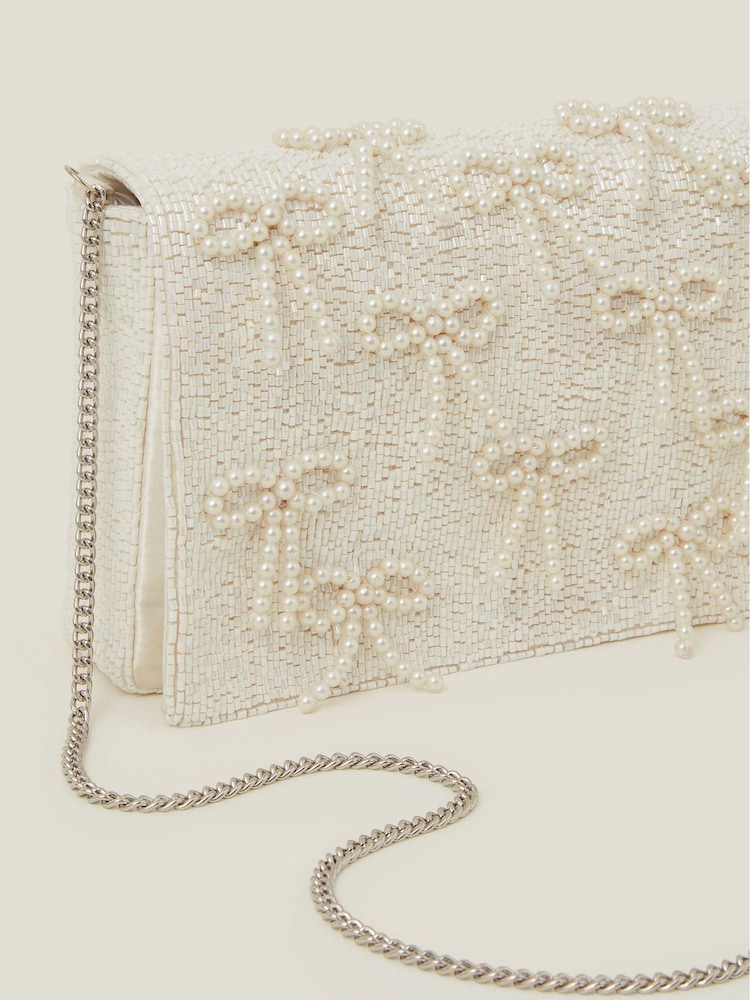 Accessorize Natural Bridal Pearl Bow Clutch Bag - Image 3 of 3