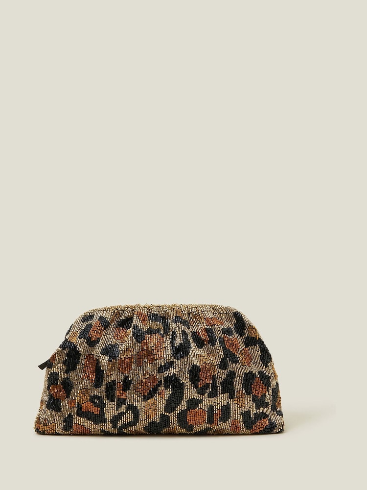 Accessorize Animal Hand Beaded Leopard Print Cloud Clutch Bag - Image 1 of 3