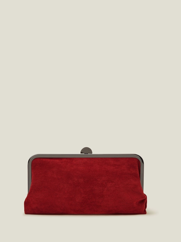 Accessorize Red Suedette Clip Frame Clutch Bag - Image 1 of 3