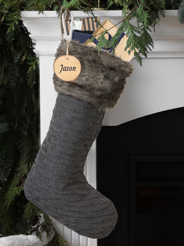 Personalised Grey Knit Christmas Stocking by Dibor - Image 1 of 3