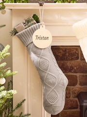 Personalised Grey Cable Knit Christmas Stocking by Dibor - Image 1 of 5