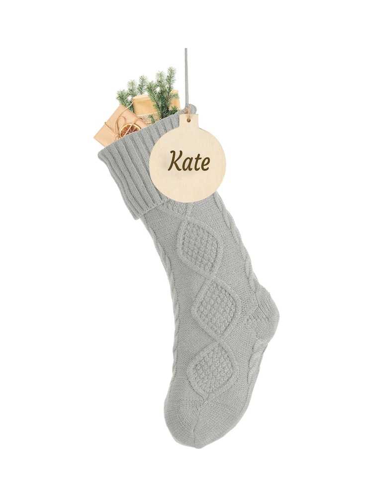 Personalised Grey Cable Knit Christmas Stocking by Dibor - Image 5 of 5 Personalised Grey Cable Knit Christmas Stocking by Dibor - Image 5 of 5