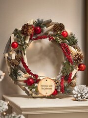 Personalised Woodland Berries Light Up Christmas Wreath by Dibor - Image 1 of 4