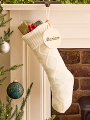 Personalised Cream Cable Knit Christmas Stocking by Dibor - Image 1 of 5