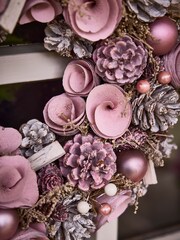 Personalised Pink Roses Christmas Wreath by Dibor - Image 3 of 5