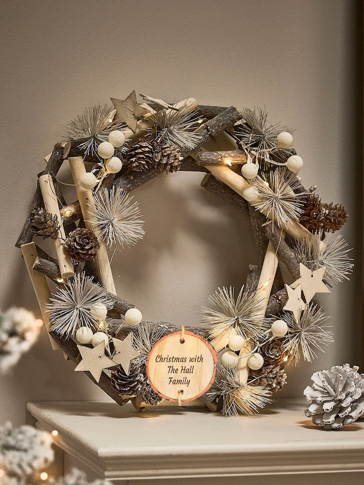 Personalised Silent Night Light Up Christmas Wreath by Dibor - Image 1 of 5