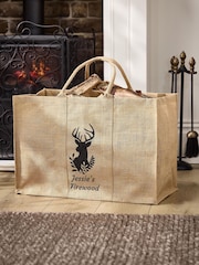 Personalised Stag Fireside Kindling and Wood Storage Bag by Dibor - Image 1 of 5