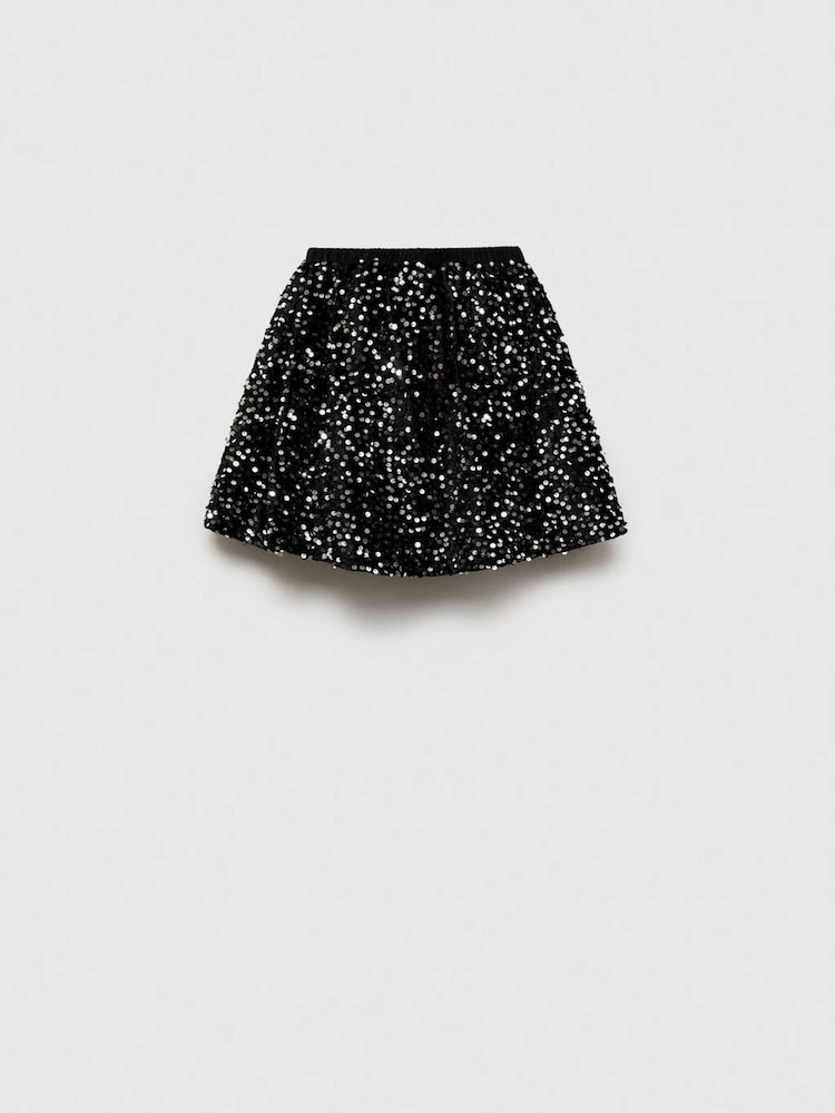 Mango Black Velvet Sequin Skirt - Image 2 of 3 Mango Black Velvet Sequin Skirt - Image 2 of 3